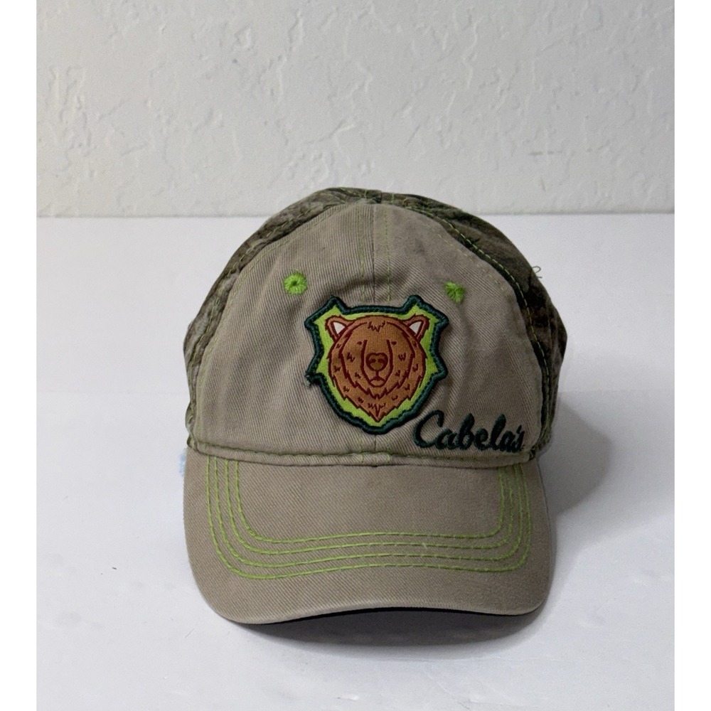 Cabela's Toddler Baseball Cap Bear Badge Camo Back Hook Loop Adjust Camping Fish